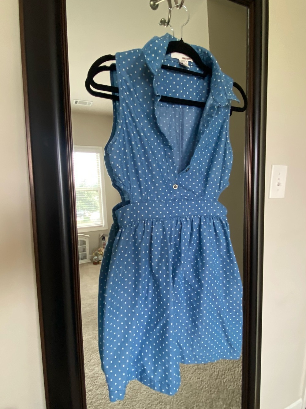 Sans Souci Blue Polka Dot Sleeveless Collared Mini Dress